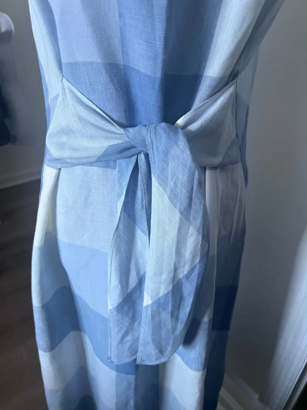 J. Jill Blue and White Gingham Tie-Waist Midi Dress Size/M - Picture 6 of 10